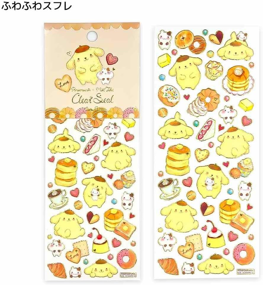 Sanrio Takei Miki x Pompompurin Clear Sticker Sheet - Fluffy Soufflé - Clothes Pin
