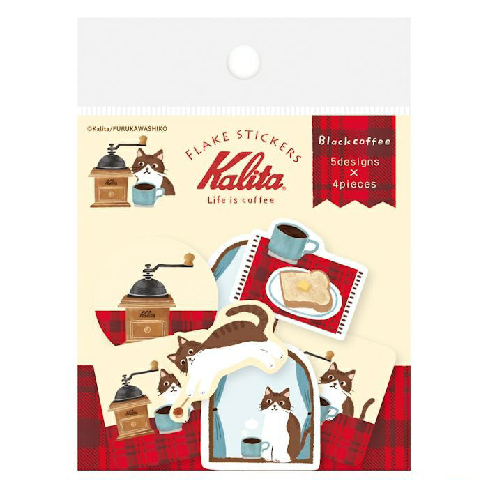 Furukawashiko Flake Stickers - Kalita Black Coffee & Cat | Papermind Shop