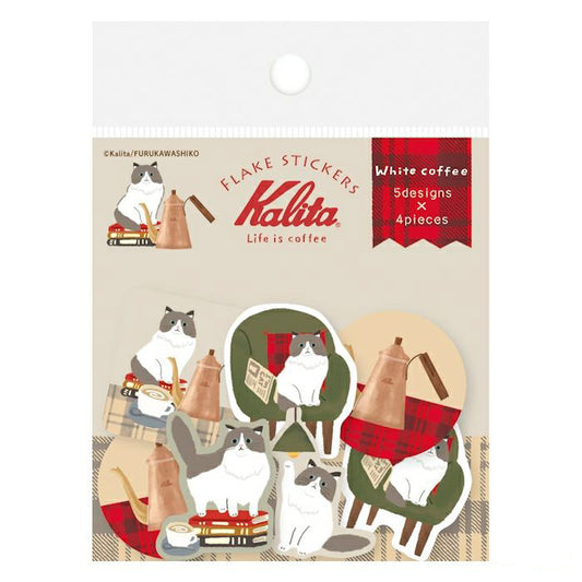 Furukawashiko Flake Stickers - Kalita White Coffee & Cat | Papermind Shop