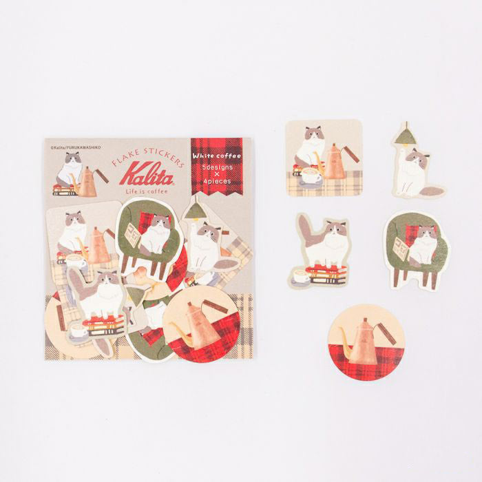 Furukawashiko Flake Stickers - Kalita White Coffee & Cat | Papermind Shop