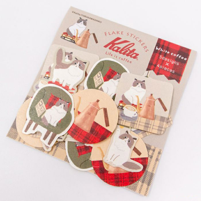 Furukawashiko Flake Stickers - Kalita White Coffee & Cat | Papermind Shop
