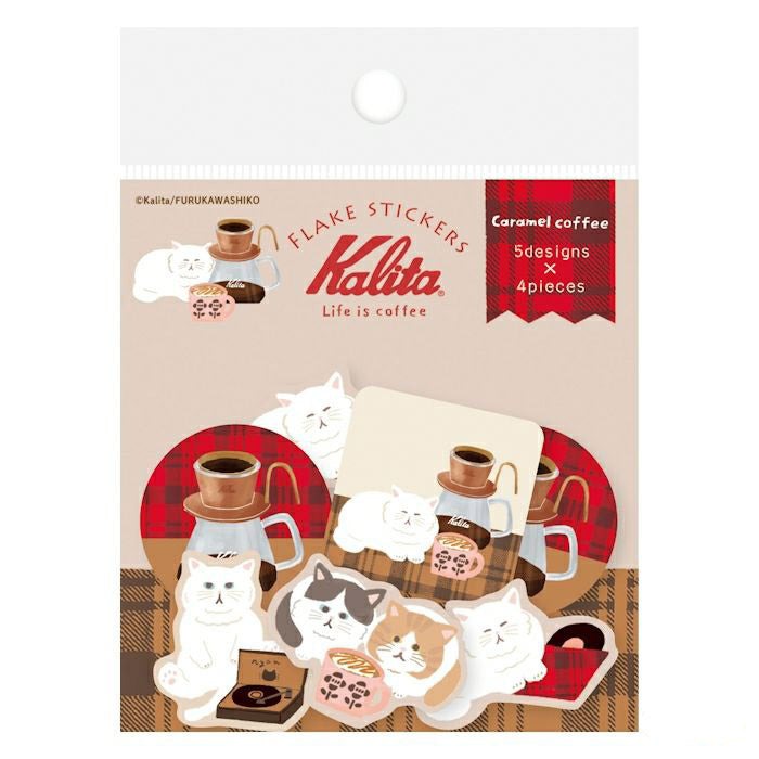 Furukawashiko Flake Stickers - Kalita Caramel Coffee & Cat | Papermind Shop