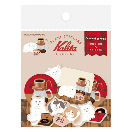 Furukawashiko Flake Stickers - Kalita Caramel Coffee & Cat | Papermind Shop