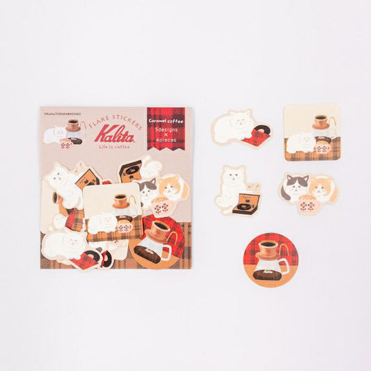 Furukawashiko Flake Stickers - Kalita Caramel Coffee & Cat | Papermind Shop