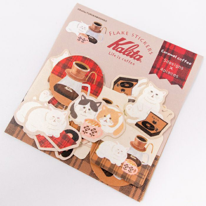 Furukawashiko Flake Stickers - Kalita Caramel Coffee & Cat | Papermind Shop