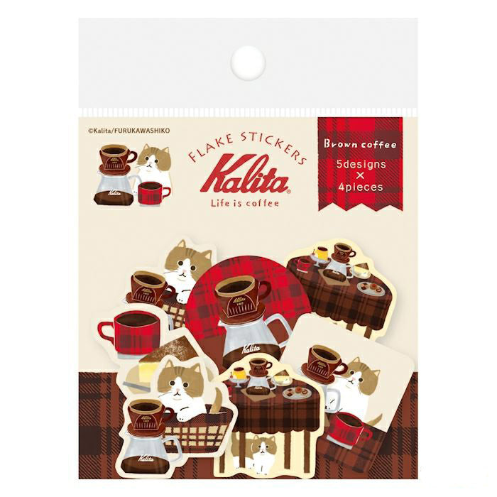 Furukawashiko Flake Stickers - Kalita Brown Coffee & Cat | Papermind Shop