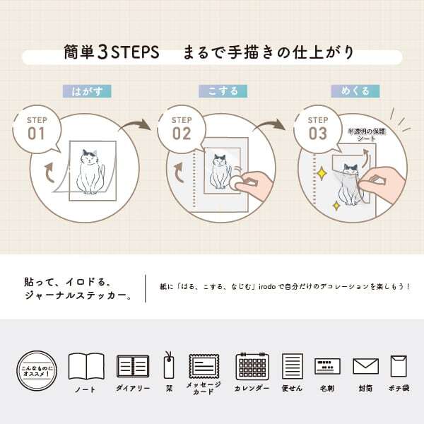 Irodo Paper Transfer Stickers - Long Hair Cat | Papermind Shop