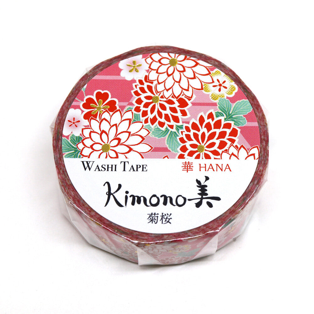 Kamiiso Sansyo 15mm Washi Tape - Kimono Chrysanthemum & Cherry Blossom | Papermind Shop