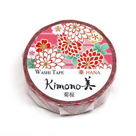 Kamiiso Sansyo 15mm Washi Tape - Kimono Chrysanthemum & Cherry Blossom | Papermind Shop