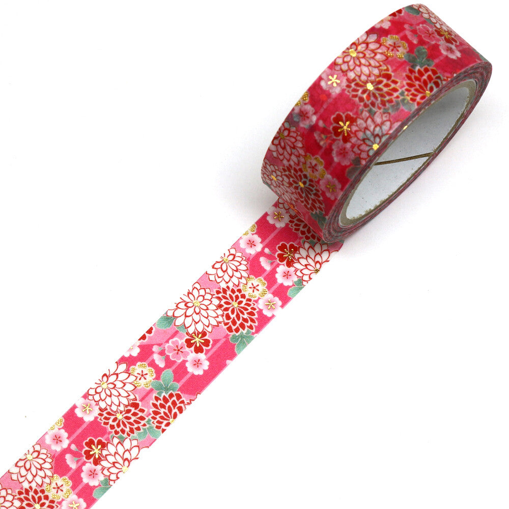 Kamiiso Sansyo 15mm Washi Tape - Kimono Chrysanthemum & Cherry Blossom | Papermind Shop