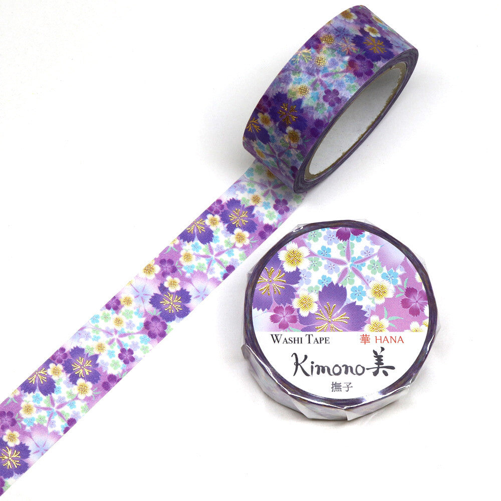 Kamiiso Sansyo 15mm Washi Tape - Kimono Purple Nadeshiko Flower | Papermind Shop