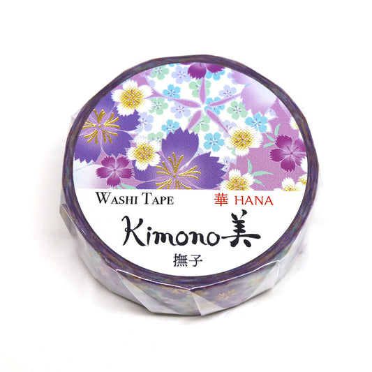 Kamiiso Sansyo 15mm Washi Tape - Kimono Purple Nadeshiko Flower | Papermind Shop