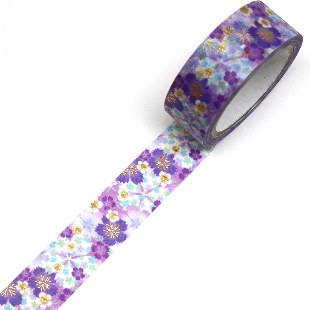Kamiiso Sansyo 15mm Washi Tape - Kimono Purple Nadeshiko Flower | Papermind Shop