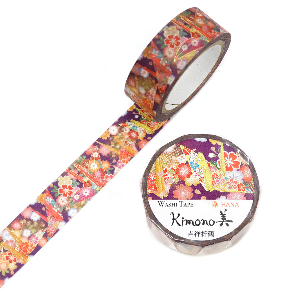 Kamiiso Sansyo 15mm Washi Tape - Kimono Lucky Origami Paper Crane | Papermind Shop