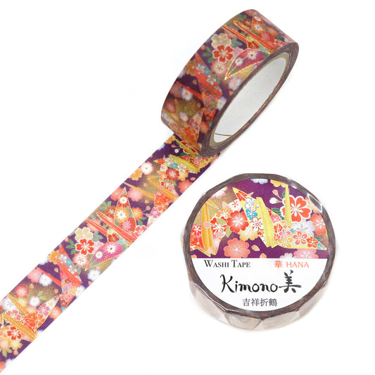Kamiiso Sansyo 15mm Washi Tape - Kimono Lucky Origami Paper Crane | Papermind Shop