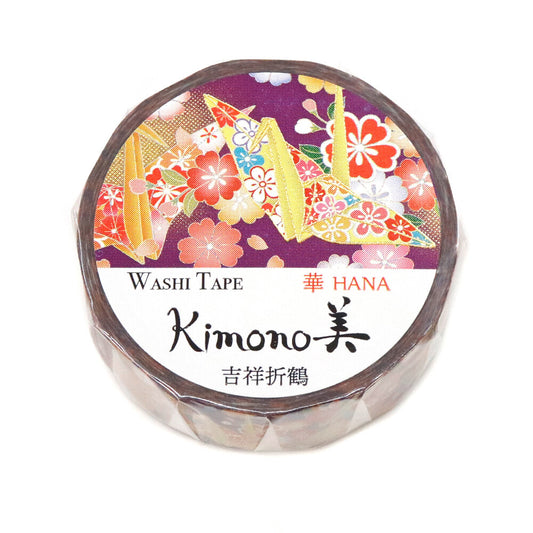Kamiiso Sansyo 15mm Washi Tape - Kimono Lucky Origami Paper Crane | Papermind Shop