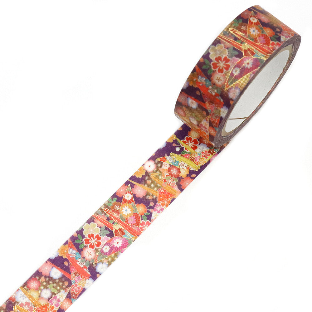 Kamiiso Sansyo 15mm Washi Tape - Kimono Lucky Origami Paper Crane | Papermind Shop