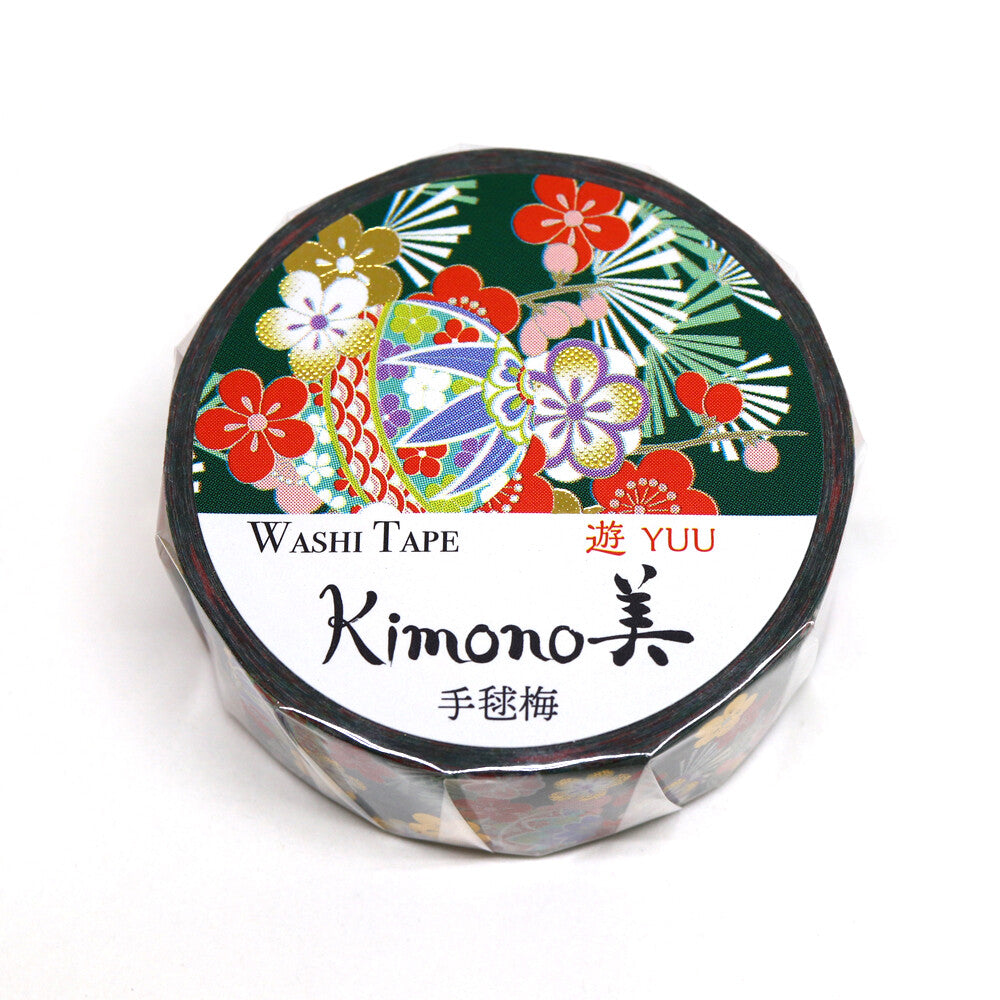 Kamiiso Sansyo 15mm Washi Tape - Kimono Japanese Temari Plum Flower | Papermind Shop