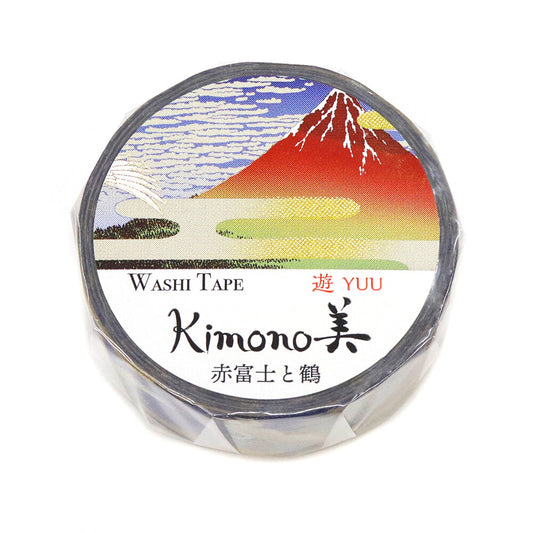 Kamiiso Sansyo 15mm Washi Tape - Kimono Red Fuji & Crane | Papermind Shop