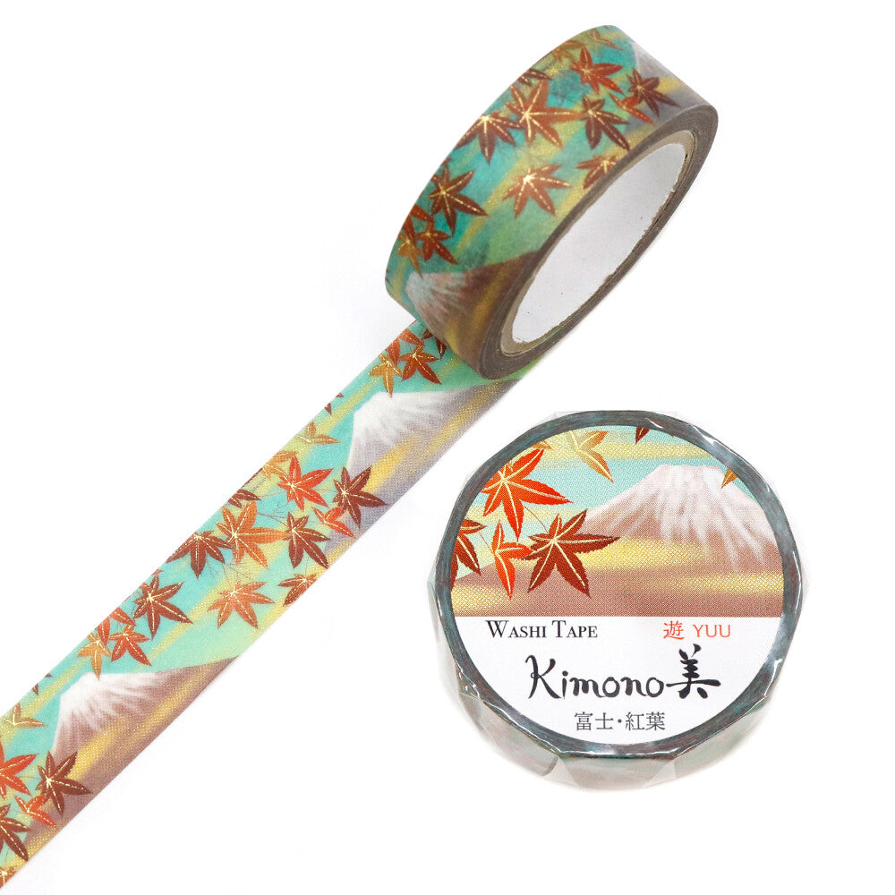 Kamiiso Sansyo 15mm Washi Tape - Kimono Fuji & Autumn Leaves | Papermind Shop