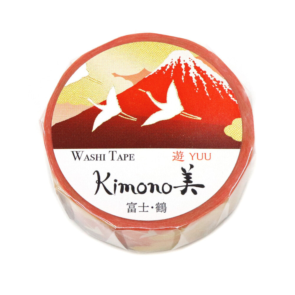 Kamiiso Sansyo 15mm Washi Tape - Kimono Fuji & White Crane | Papermind Shop