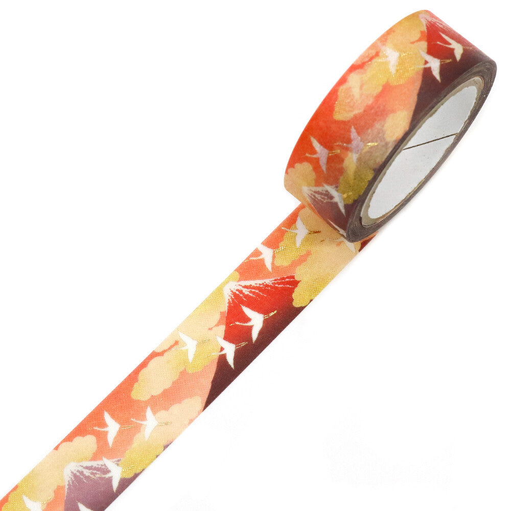 Kamiiso Sansyo 15mm Washi Tape - Kimono Fuji & White Crane | Papermind Shop