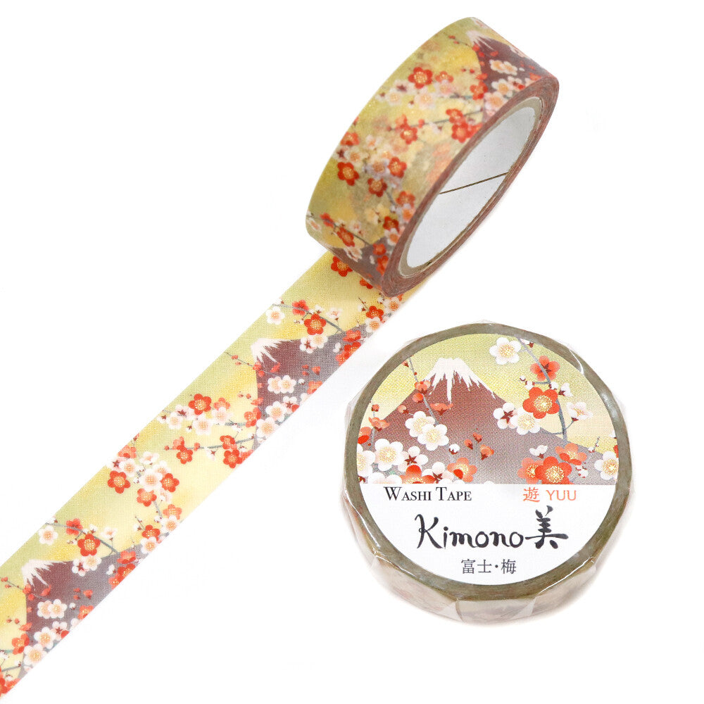 Kamiiso Sansyo 15mm Washi Tape - Kimono Fuji & Plum Blossoms | Papermind Shop