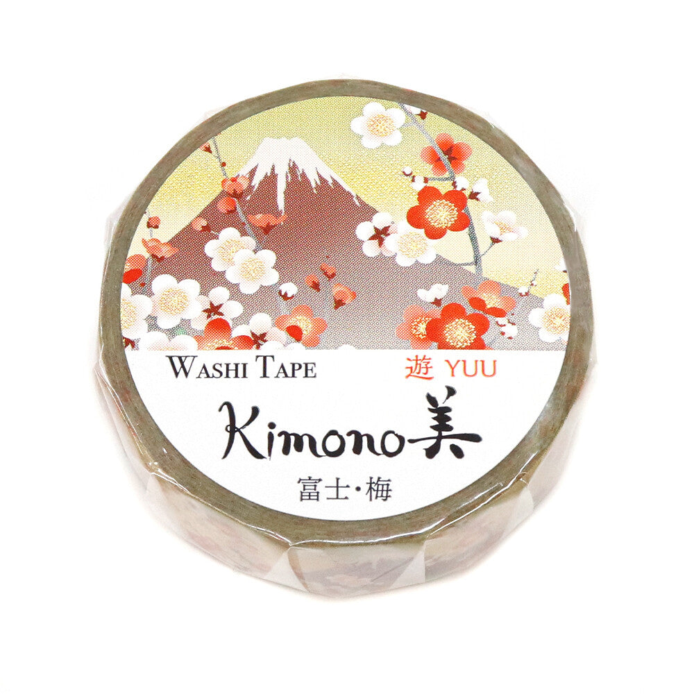 Kamiiso Sansyo 15mm Washi Tape - Kimono Fuji & Plum Blossoms | Papermind Shop