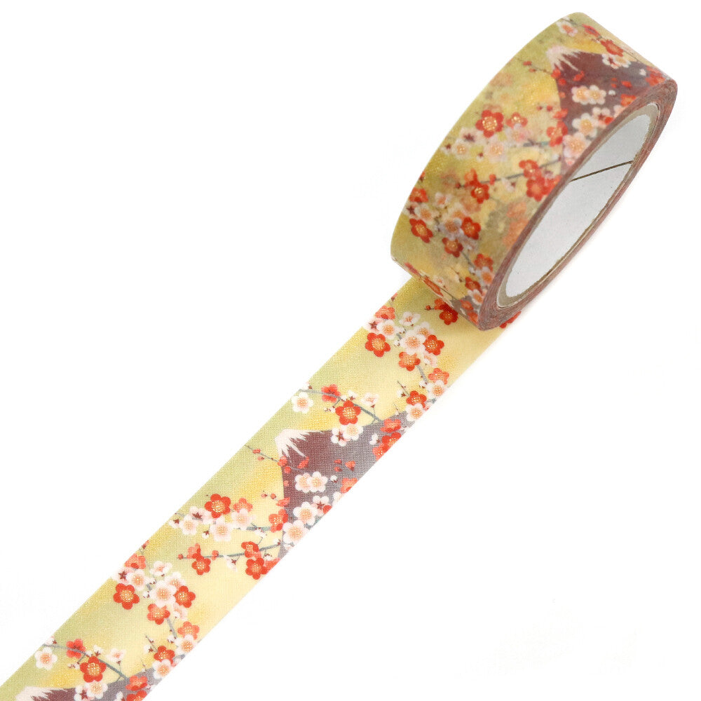 Kamiiso Sansyo 15mm Washi Tape - Kimono Fuji & Plum Blossoms | Papermind Shop