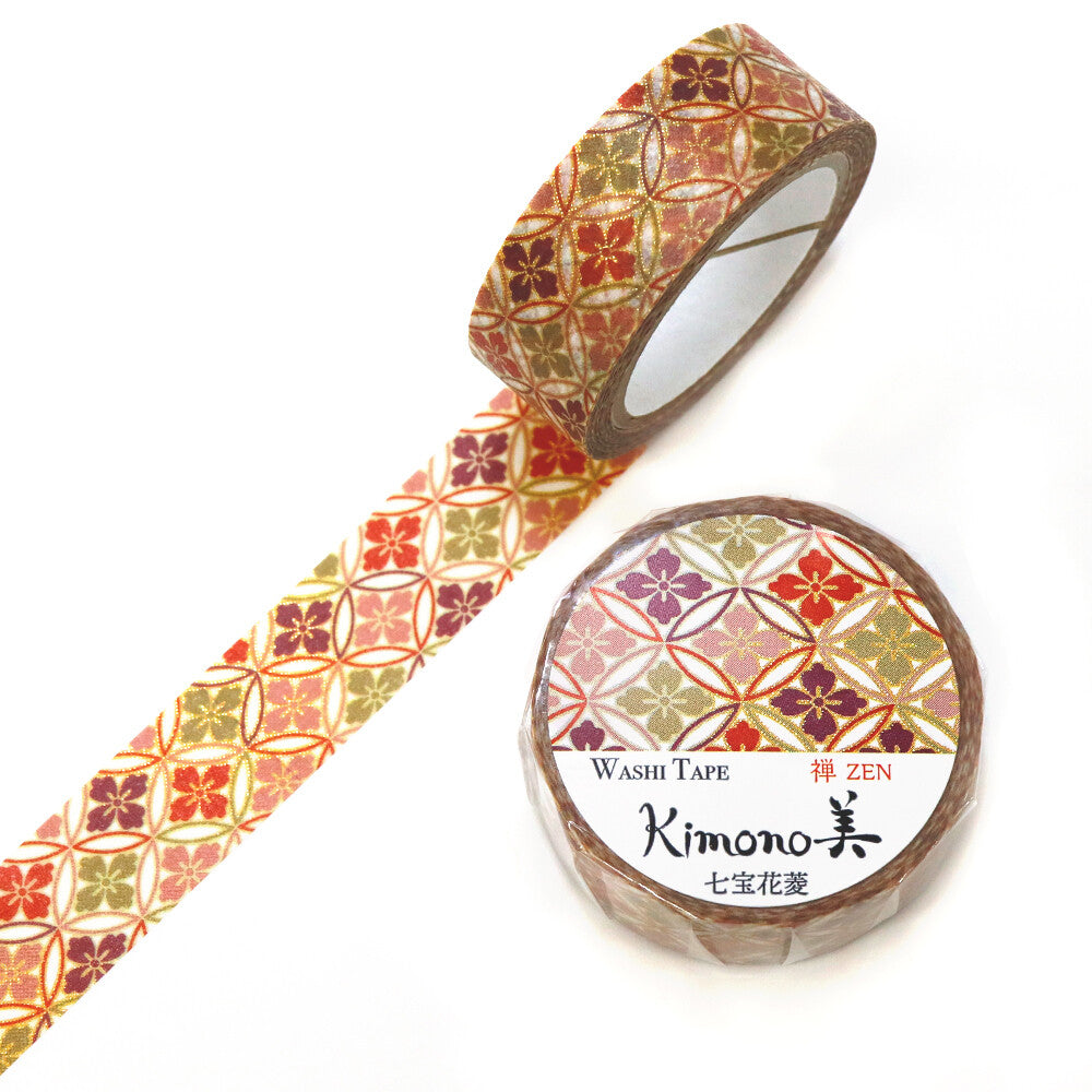 Kamiiso Sansyo 15mm Washi Tape - Kimono Shippo Hanabishi Pattern | Papermind Shop
