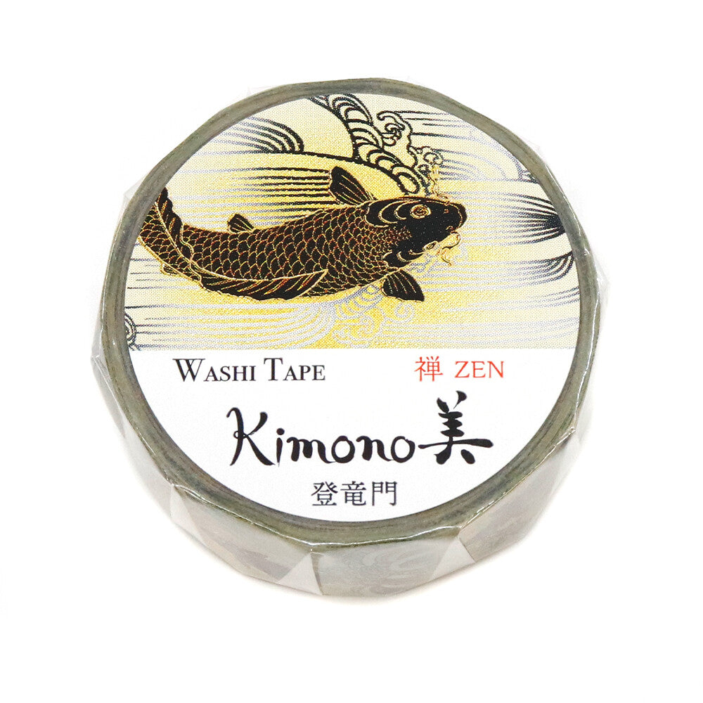 Kamiiso Sansyo 15mm Washi Tape - Kimono Koi Fish Black & Gold | Papermind Shop