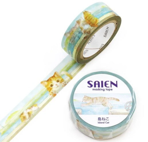 Kamiiso Saien 15mm Washi Tape - Cat Island | Papermind Shop