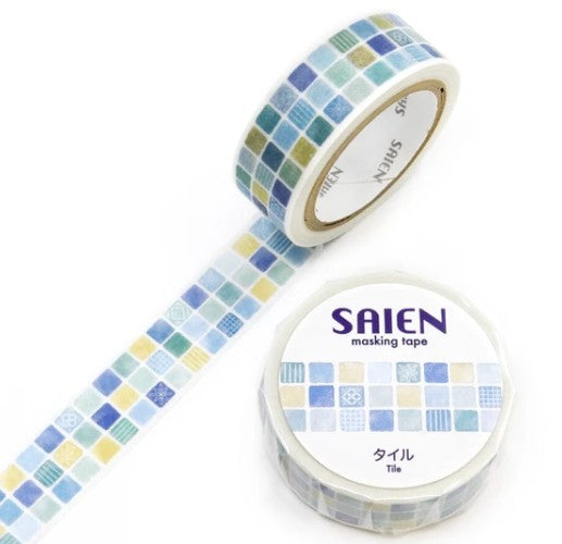 Kamiiso Saien 15mm Washi Tape - Blue Tile | Papermind Shop