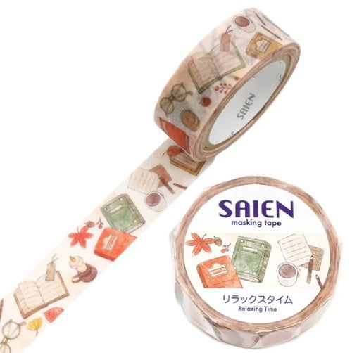 Kamiiso Saien 15mm Washi Masking Tape - Relaxing Time