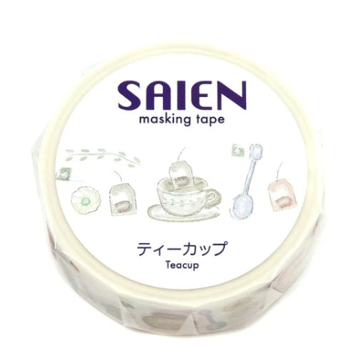 Kamiiso Saien 15mm Washi Masking Tape - Tea Cup Design - Shop 15mm Washi Tapes and Japanese Stationery at Papermind Stationery Shop