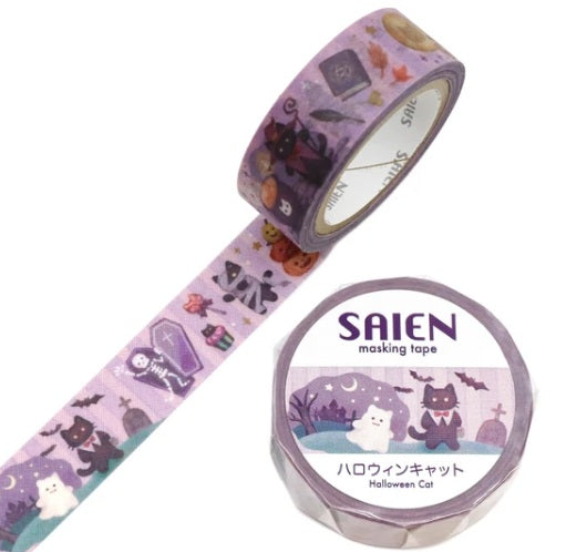 Kamiiso Saien 15mm Washi Masking Tape - Halloween Cat 
