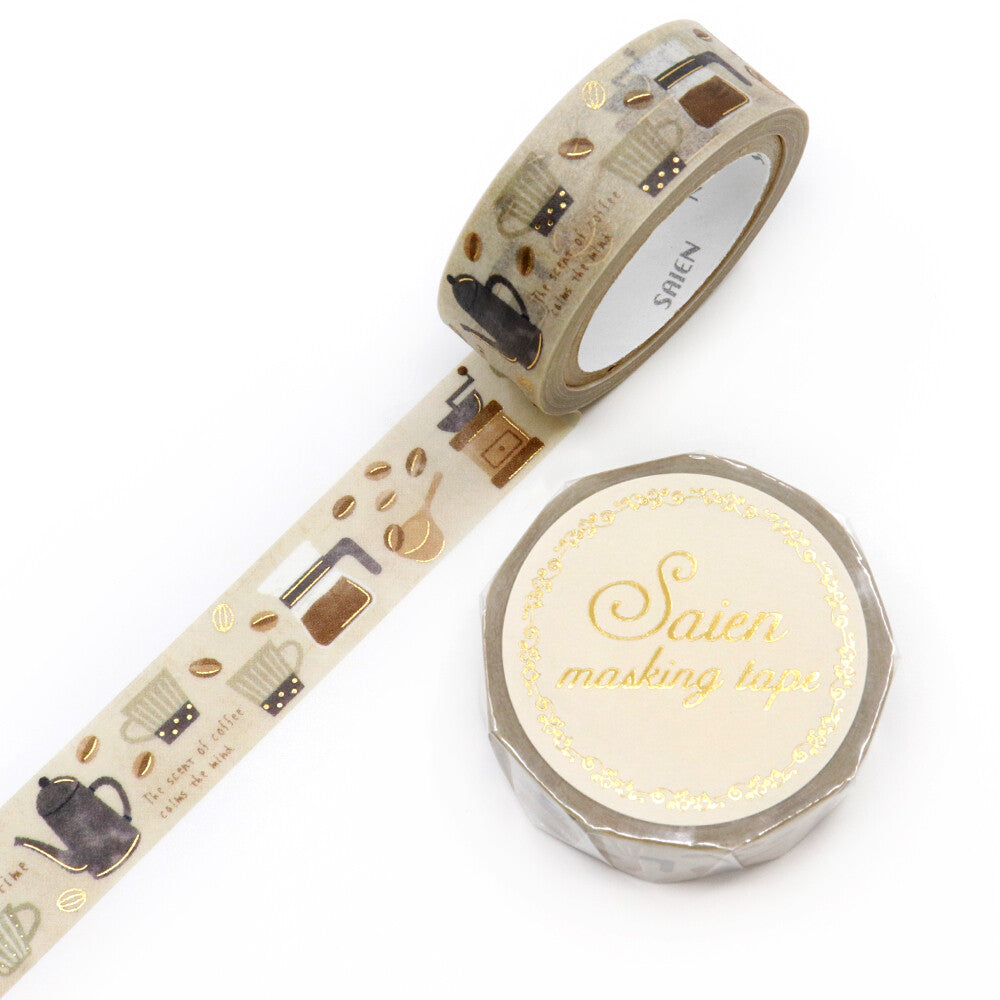Kamiiso Sansyo 15mm Washi Tape - Saien Coffee Time | Papermind Shop
