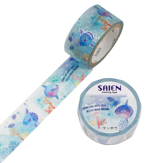 Kamiiso Sansyo 20mm Washi Tape - Saien Marine Life Ocean Sunfish | Papermind Shop