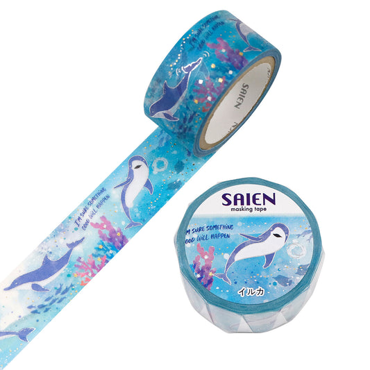 Kamiiso Sansyo 20mm Washi Tape - Saien Marine Life Dolphin | Papermind Shop