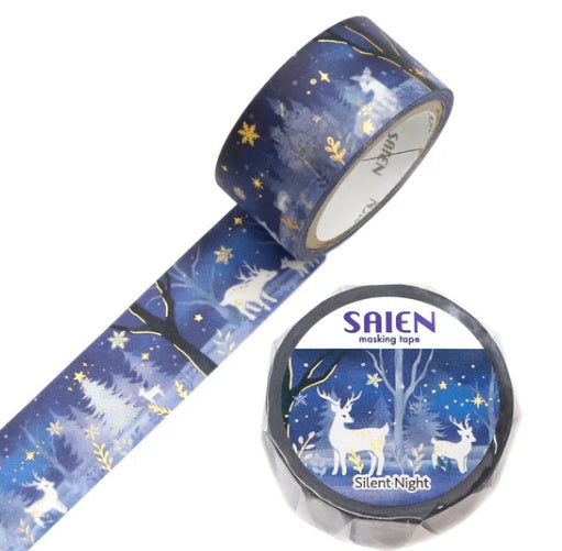 Kamiiso Saien 20mm Washi Masking Tape Gold Foiled [Winter2026] - Silent Night  | Papermind Shop
