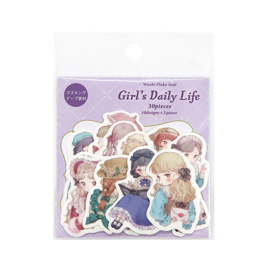 Kamiiso SAIEN Flake Stickers - Girl's Daily Life Classical Style - Shop Flake Stickers and Japanese Stationery at Papermind Stationery Shop