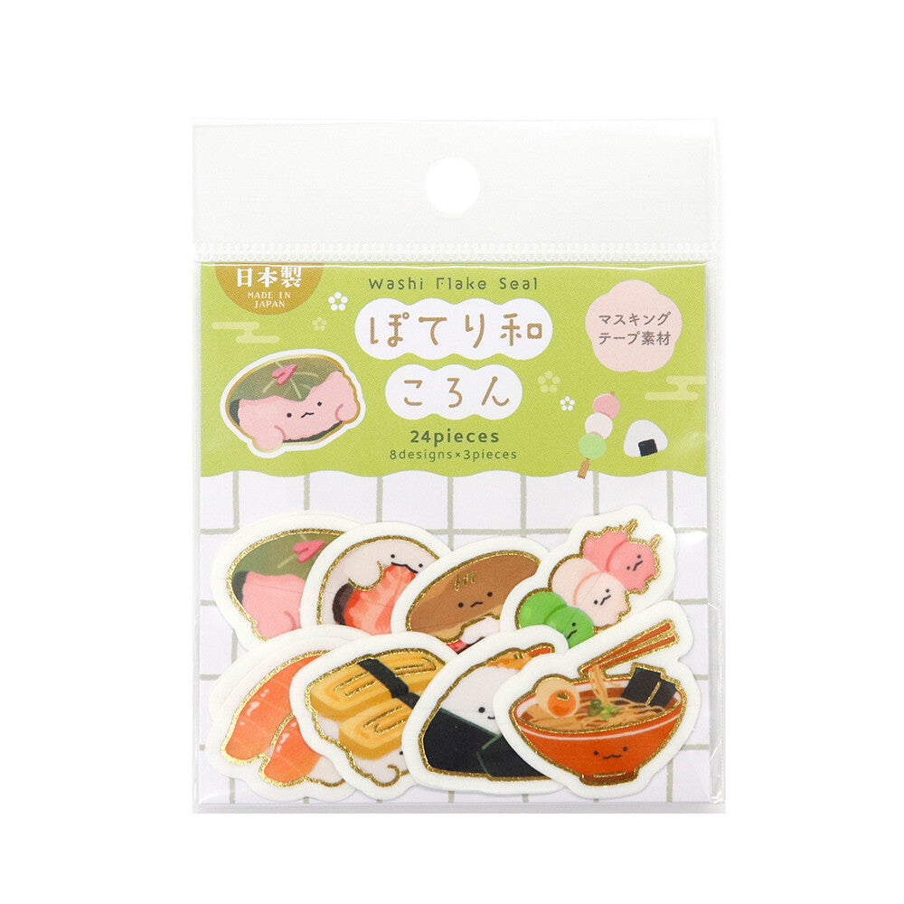 Kamiiso SAIEN Flake Stickers Poteri Wakoron Japanese Traditional Foods for Scrapbooking, Journaling and crafting