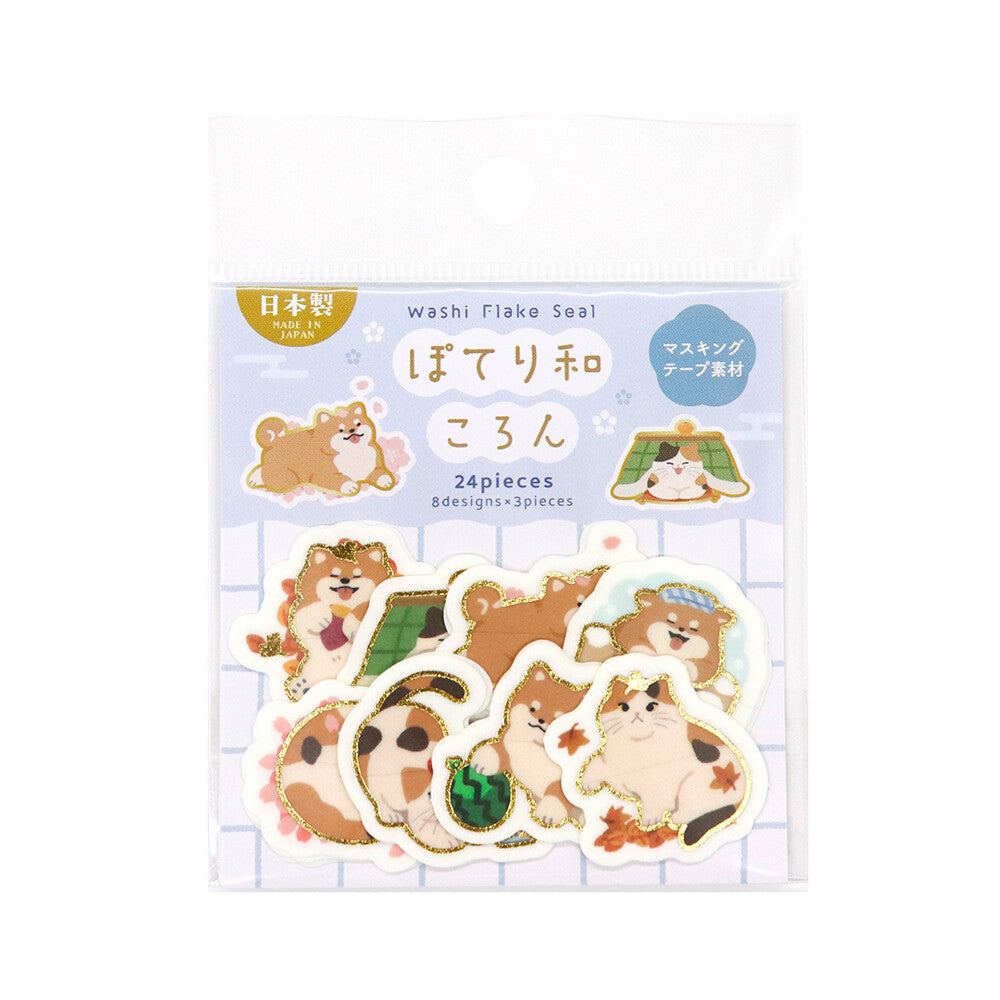 Kamiiso SAIEN Flake Stickers Poteri Wakoron Four Seasons in Japan with Shiba Inu Dogs &amp; Cats