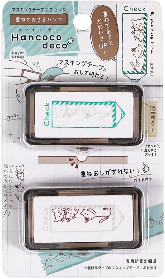 Kutsuwa Pre-inked Stamp Hancoco Deco -Glancing Cat