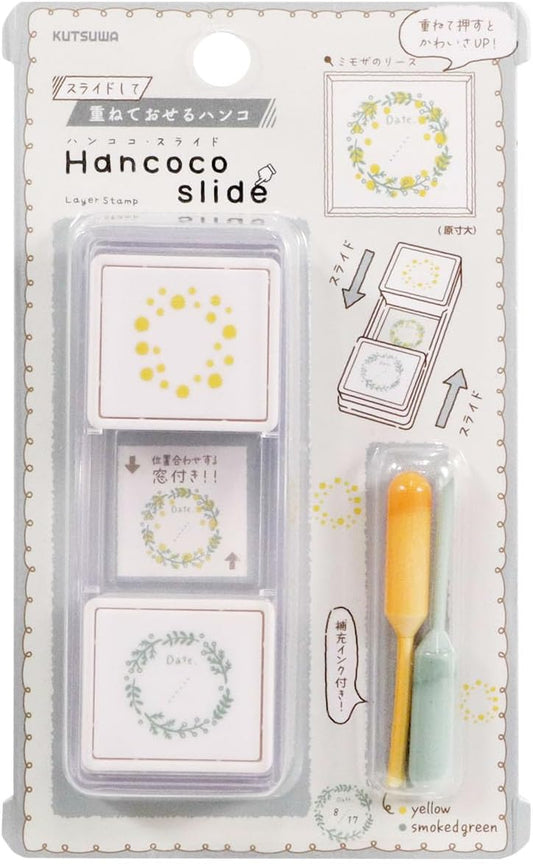 Kutsuwa Hancoco Slide Layered Stamp - Mimosa Wreath | Papermind Shop