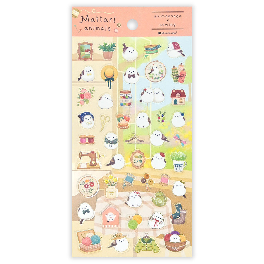 NB Co Transparent Sticker Sheet - Relaxing long-tailed tit and sewing