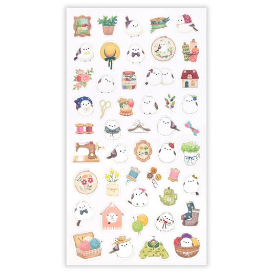 NB Co Transparent Sticker Sheet - Relaxing long-tailed tit and sewing