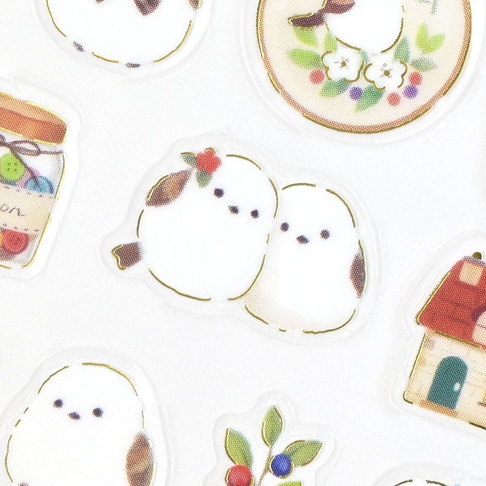 NB Co Transparent Sticker Sheet - Relaxing long-tailed tit and sewing