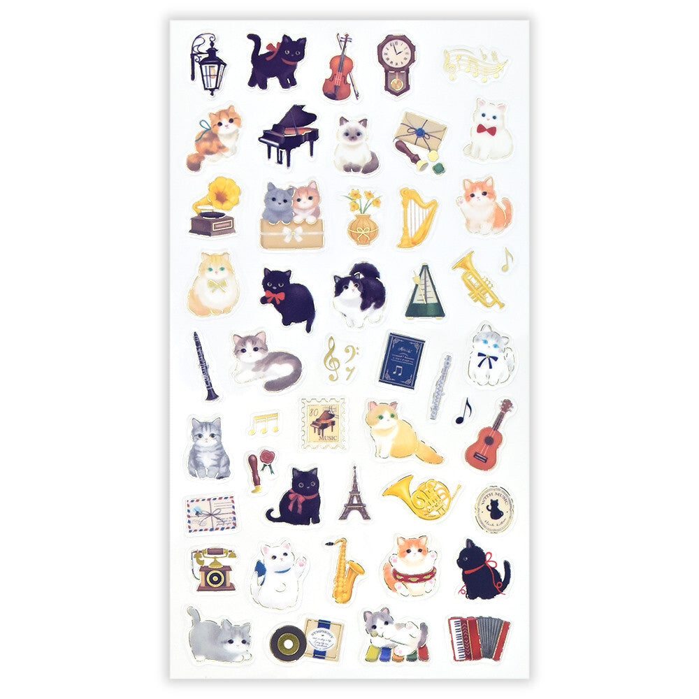 NB Co Transparent Sticker Sheet - Relaxing cat and music