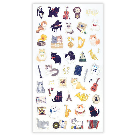 NB Co Transparent Sticker Sheet - Relaxing cat and music